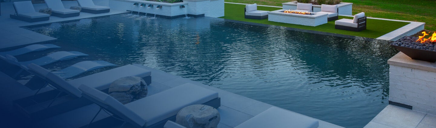 pool landscape with patio furniture