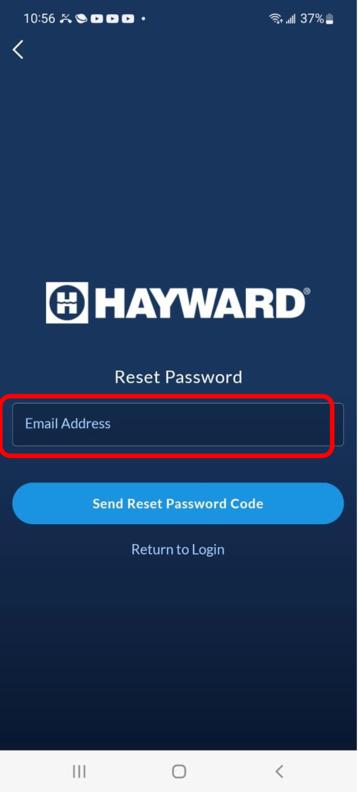 Omni App Screen with email address form circled