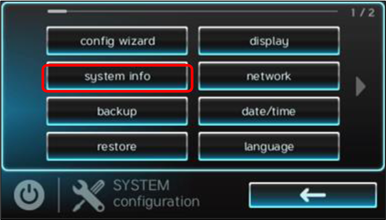 Omni Screen with "system info" circled